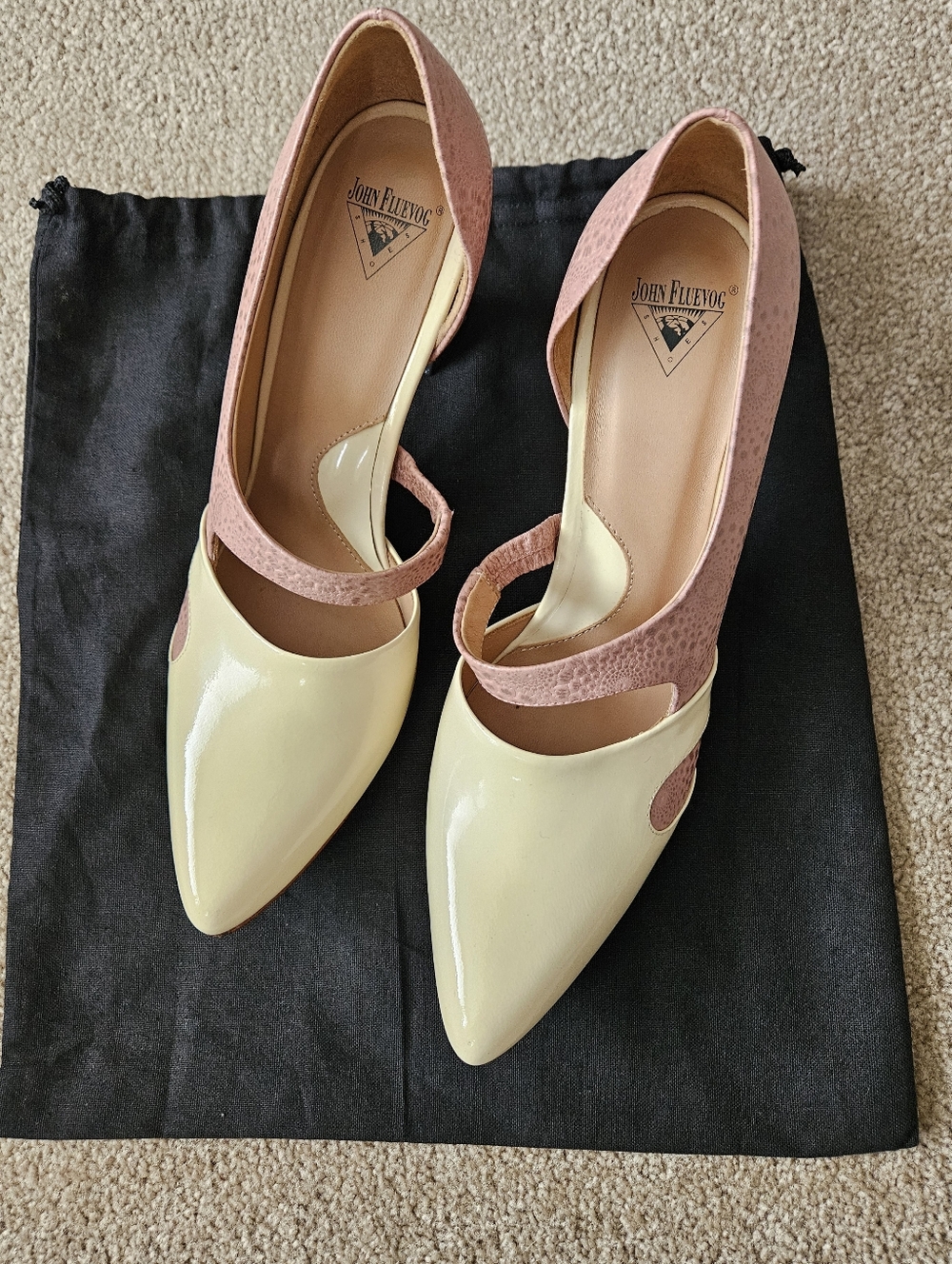 John Fluevog Two-Tone Pointed Mary Jane Heels